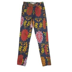 Gretchen Scott Shrimp Pants Women 25 Paisley Floral Multi Color Slim Leg Navy